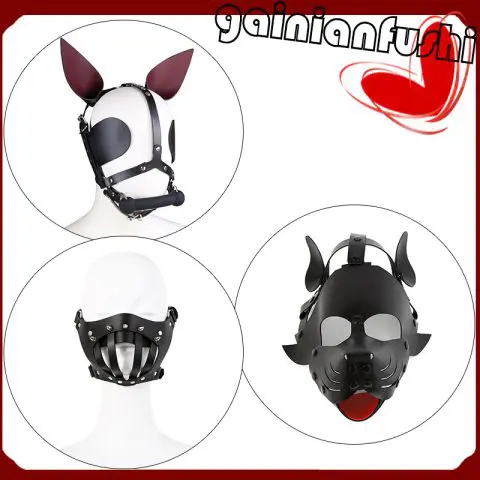 Handcrafted PU Leather Puppy Play Hood with Lockable Buckles