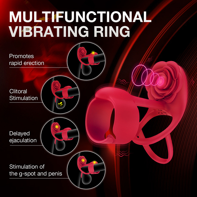 APP Controlled Rose Vibrating Cock Ring | 10 Modes Anti-Falling Male Pleasure Toy | Silicone Delay Ring for Couples - Image 2